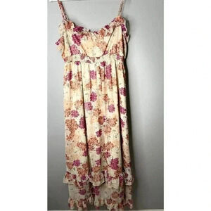 ELLE Dress Size XL Pink Floral Spaghetti Straps Ruffle Maxi Dress Long Dress